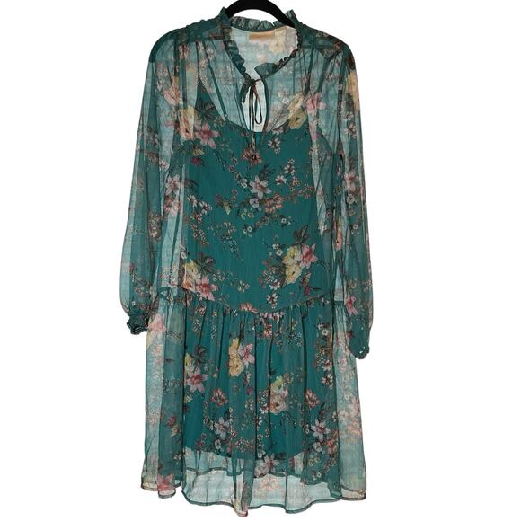 Anthropologie Maeve Women’s Small Turquoise Long Sleeved Mini Dress Boho - Picture 2 of 8
